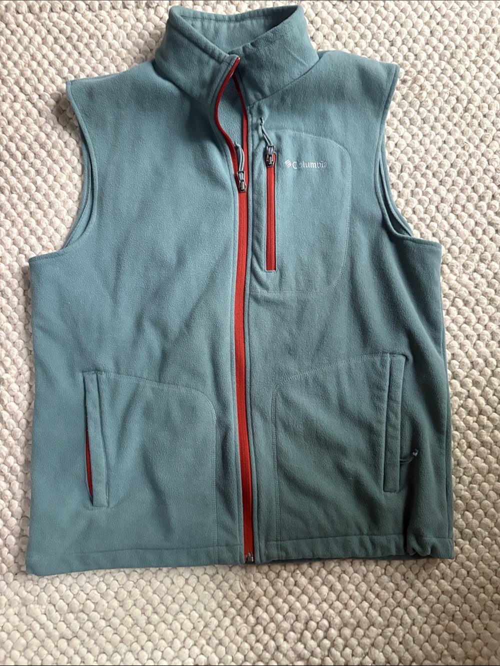 Columbia Teal Fleece Vest with orange Zippers - Men's